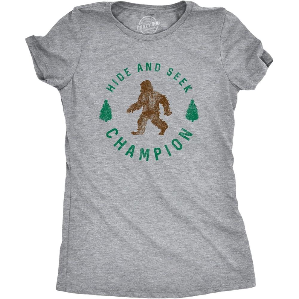 imageCrazy Dog TShirts Hide and Seek Champion Funny Bigfoot Graphic Sarcastic TeeLight Grey Womens 2 Color Print