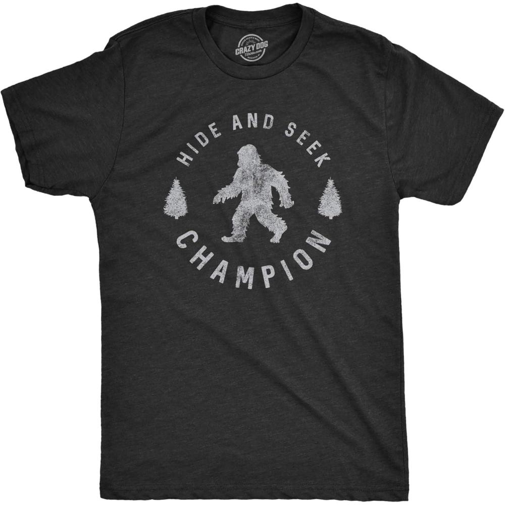 imageCrazy Dog TShirts Hide and Seek Champion Funny Bigfoot Graphic Sarcastic TeeMens Black