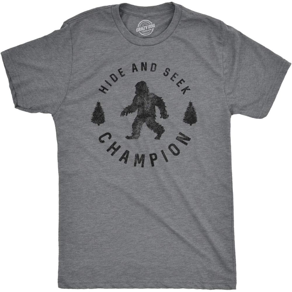 imageCrazy Dog TShirts Hide and Seek Champion Funny Bigfoot Graphic Sarcastic TeeMens Dark Grey