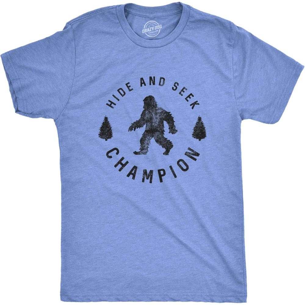 imageCrazy Dog TShirts Hide and Seek Champion Funny Bigfoot Graphic Sarcastic TeeMens Light Blue