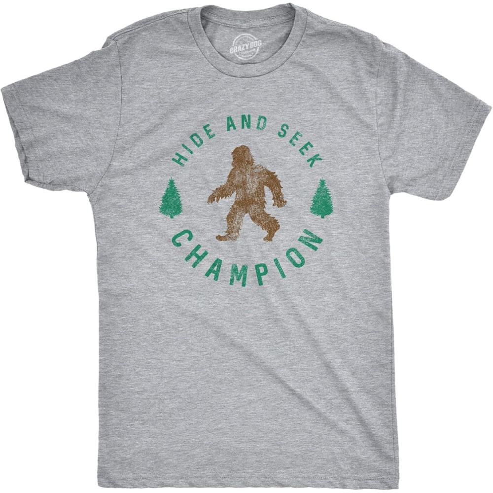 imageCrazy Dog TShirts Hide and Seek Champion Funny Bigfoot Graphic Sarcastic TeeMens Light Grey