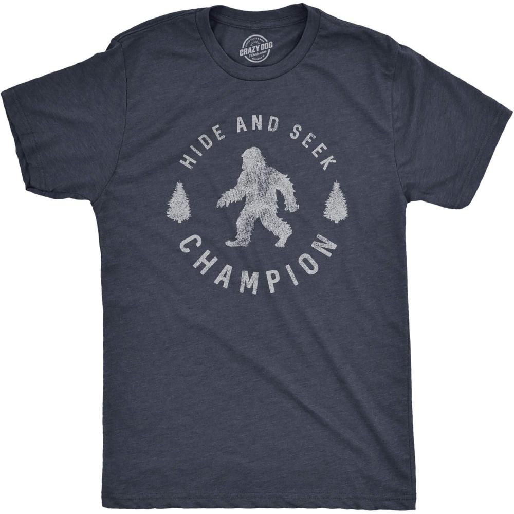 imageCrazy Dog TShirts Hide and Seek Champion Funny Bigfoot Graphic Sarcastic TeeMens Navy