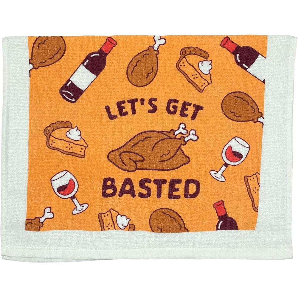 imageCrazy Dog TShirts Lets Get Basted Funny Turkey Dinner Drinking Tea TowelLets Get Basted