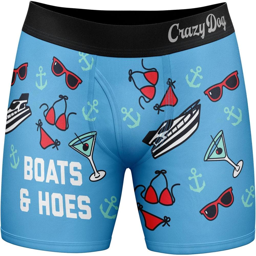 imageCrazy Dog TShirts Mens Boats and Hoes Boxer Briefs Funny Sarcastic Graphic Novelty Gift Underwear for GuysBlue