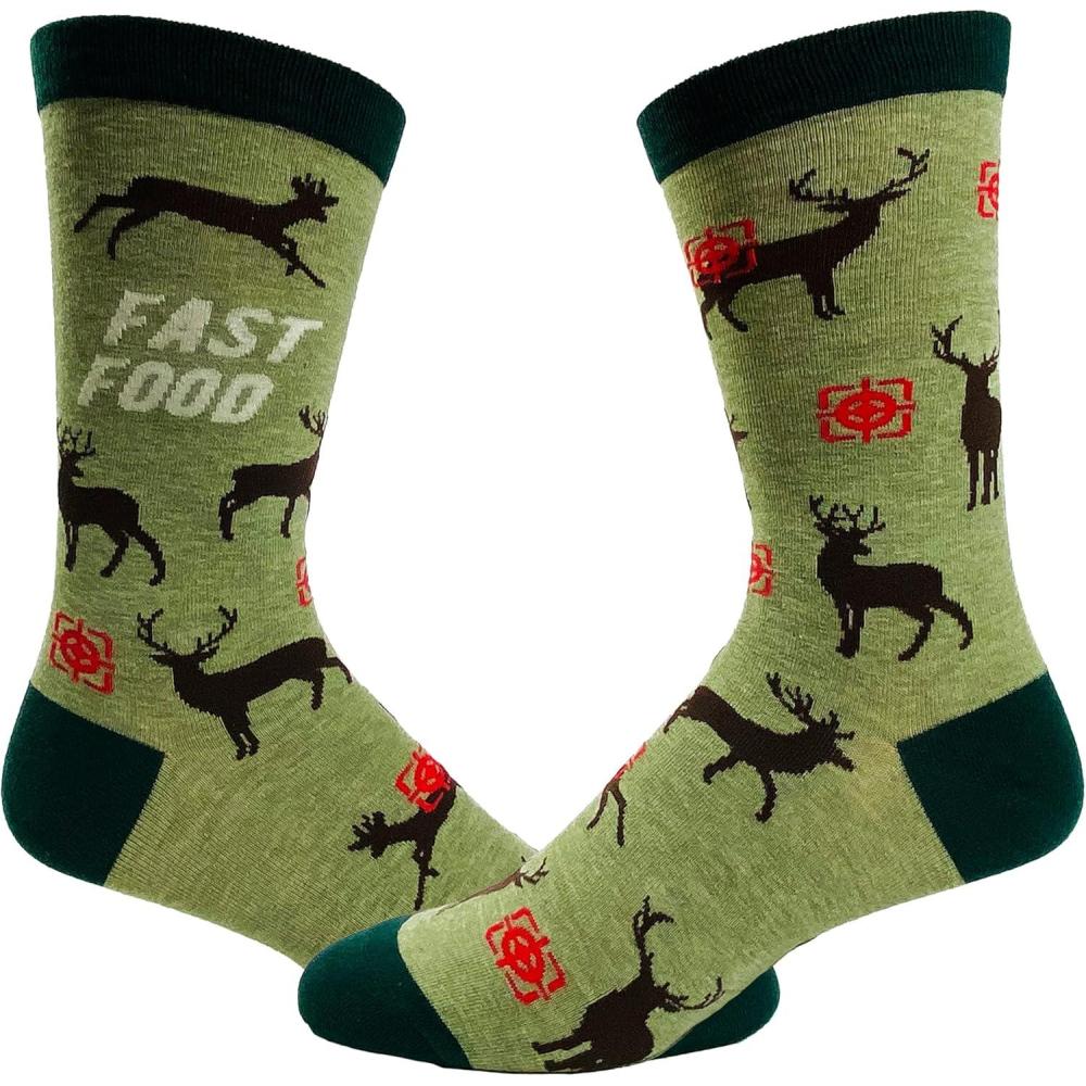 imageCrazy Dog TShirts Mens Hunting Crew Socks  Fast Food Deer Buck Design  Novelty Outdoor Gift for Hunters  Comfortable Cotton Blend Footwear