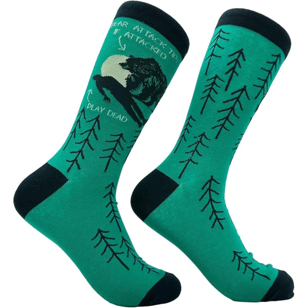 imageCrazy Dog TShirts Mens Sarcastic Socks Funny Crew Footwear for AdultsBear Attack Tip