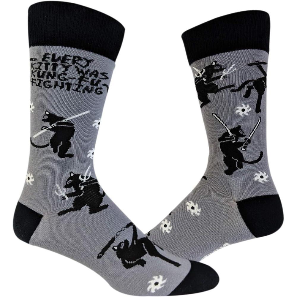 imageCrazy Dog TShirts Mens Sarcastic Socks Funny Crew Footwear for AdultsKitty Kung Fu