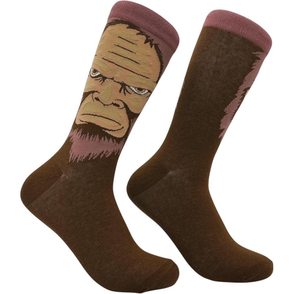 imageCrazy Dog TShirts Mens Sasquatch Socks Funny Sarcastic Bigfoot Graphic Footwear for MenBigfoot Face