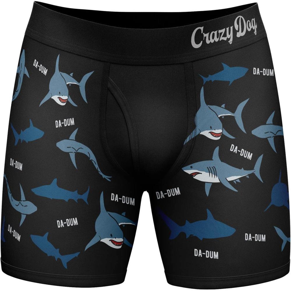 imageCrazy Dog TShirts Mens Sharks Da Dum Boxer Briefs Funny Shark Attack Graphic Novelty Underwear for GuysBlack