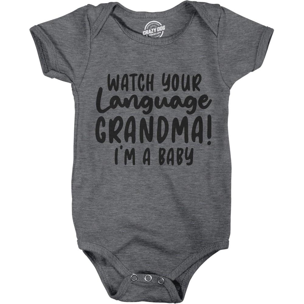 imageCrazy Dog TShirts Watch Your Language Grandma Im A Baby Baby Bodysuit Funny Curse Swearing Infant Jumper