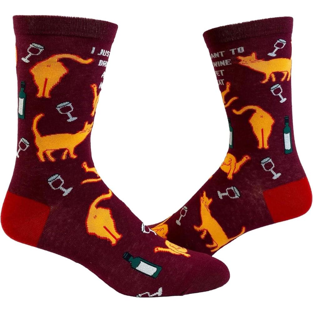 imageCrazy Dog TShirts Womens Animal Socks Cute Funny Socks with Fun Animals and Sarcastic SayingsWine and Cat