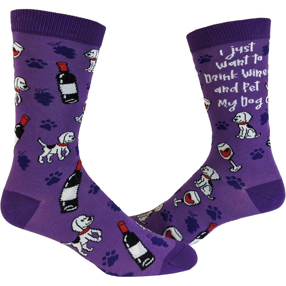 imageCrazy Dog TShirts Womens Animal Socks Cute Funny Socks with Fun Animals and Sarcastic SayingsWine and Dog V2