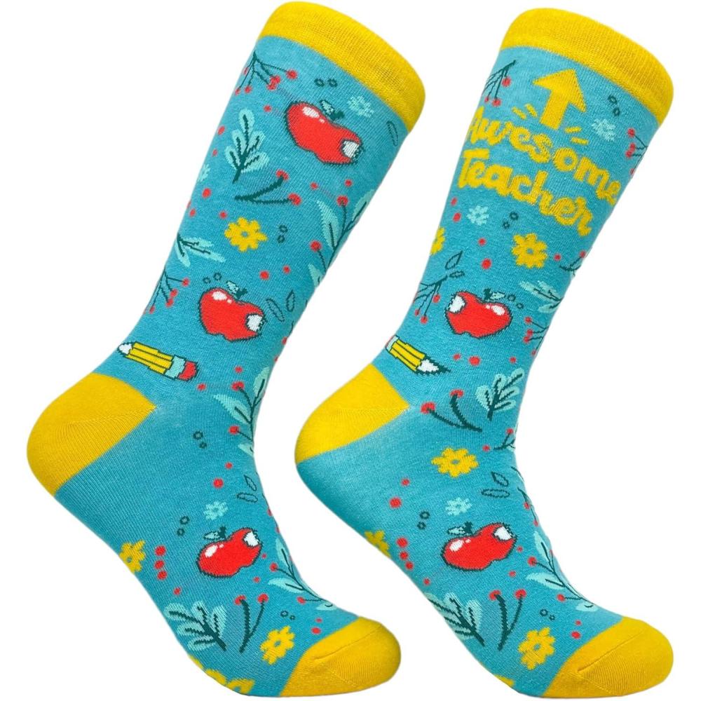 imageCrazy Dog TShirts Womens Teacher Socks funny Sarcastic School Graphic Footwear for LadiesBlue
