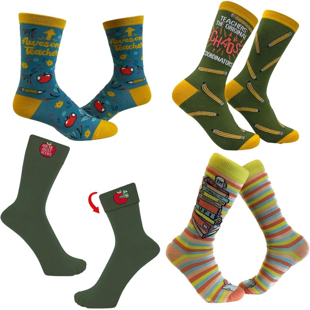 imageCrazy Dog TShirts Womens Teacher Socks funny Sarcastic School Graphic Footwear for LadiesTeacher 4 Pack
