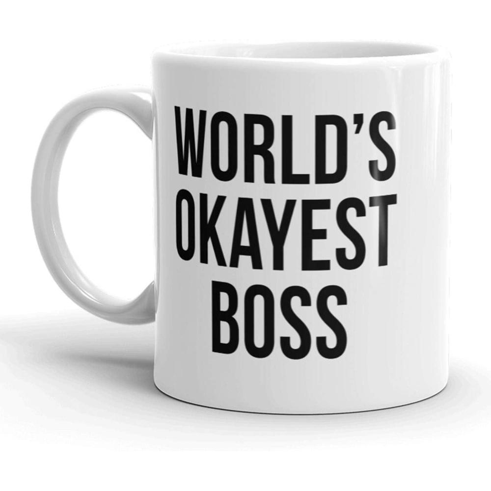 imageCrazy Dog TShirts Worlds Okayest Boss Mug Funny Office Gift for Boss Manager or Coworker White Ceramic Coffee Cup 11oz Microwave and Dishwasher Safe
