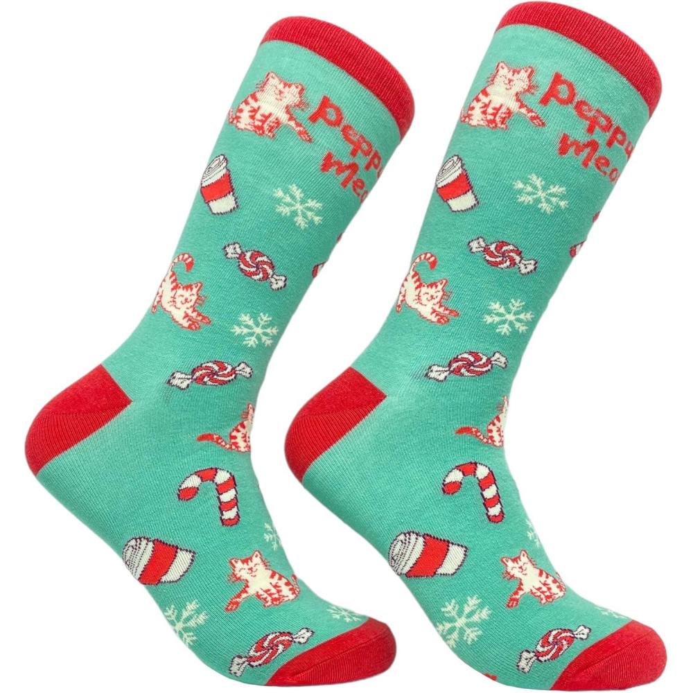 imageCrazy Dog TShirts Youth Christmas Socks Funny Festive Holiday Kids Socks for Boys and GirlsPeppurrmint Meowcha