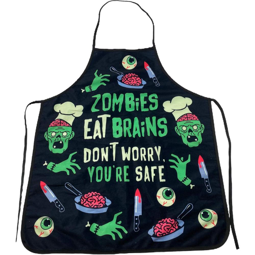 imageCrazy Dog TShirts Zombies Eat Brains Dont Worry Youre Safe Funny Halloween Brains Cooking Graphic Kitchen Smock