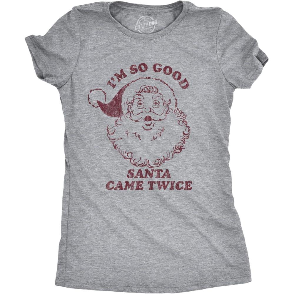 imageCrazy Dog Womens T Shirts Funny Sarcastic Humor Christmas Tees for Holiday PartiesLight Heather Grey Twice
