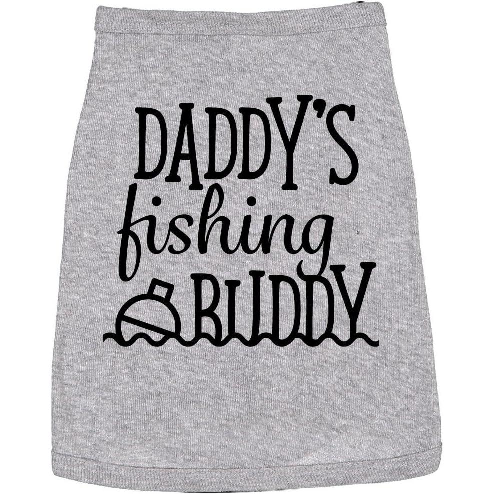 imageDaddys Fishing Buddy Dog Shirt  Funny Pets Costume Graphic Tee for Dogs  Soft Cotton TShirt Fit Small to XXL Clothes Gift for Pet Owners and Animal Lovers Grey MSmall