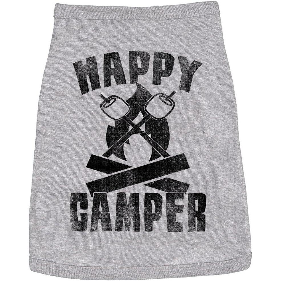 imageFunny Dog Shirt Happy Camper Print Outdoor Pet Tee  Soft Cotton Lightweight Small Medium Large XXL Breeds TShirt for Dogs Hiking Camping Summer Travel Grey XLXXLarge