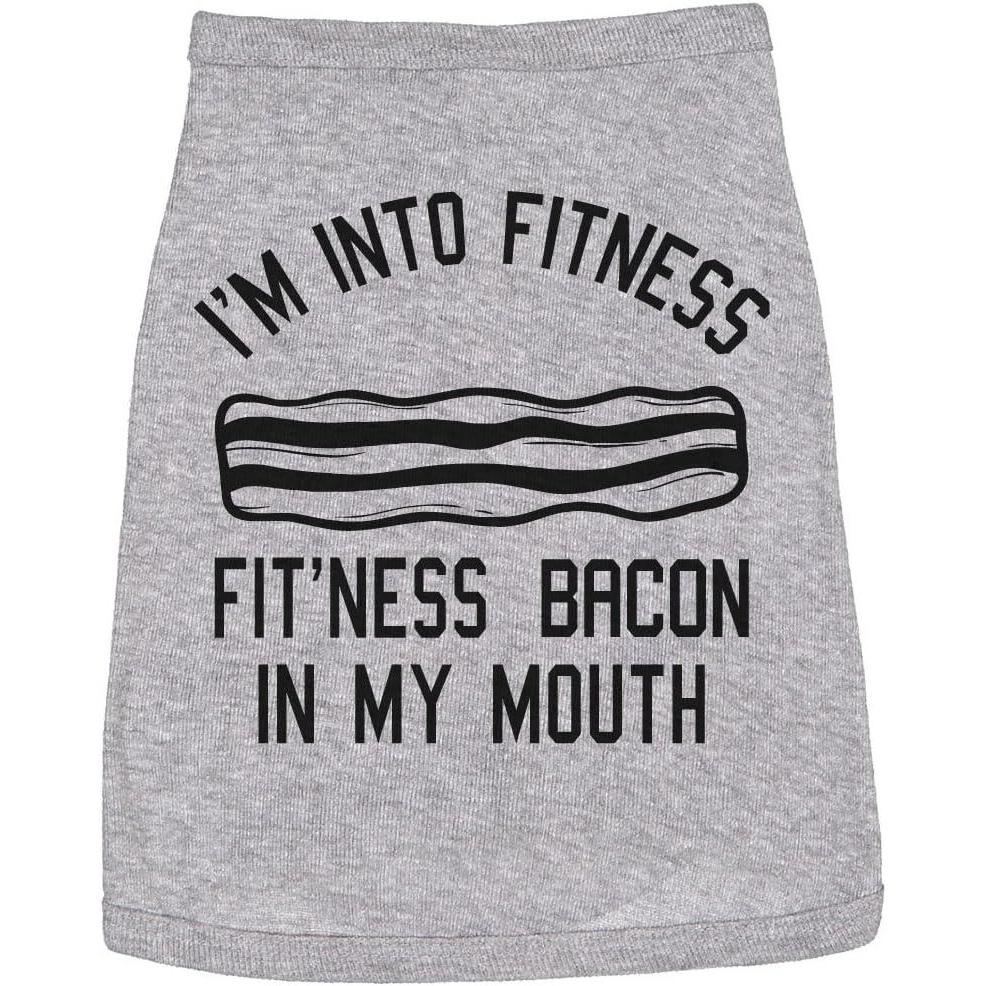 imageFunny Dog Shirt for Small Medium Large XXL Dogs Im Into Fitness Fitness Bacon in My Mouth Print Lightweight Cotton Tee for Pets Summer Wear or Gifts Grey XXLXXLarge