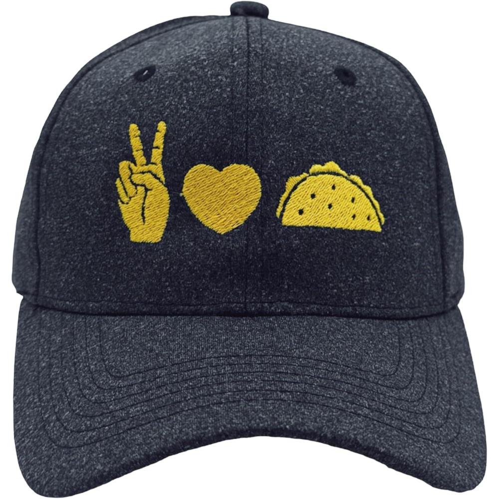 imageFunny Novelty Hats Sarcastic Graphic Caps for Men and Women with Funny SayingsHeather Black Peace Love Tacos
