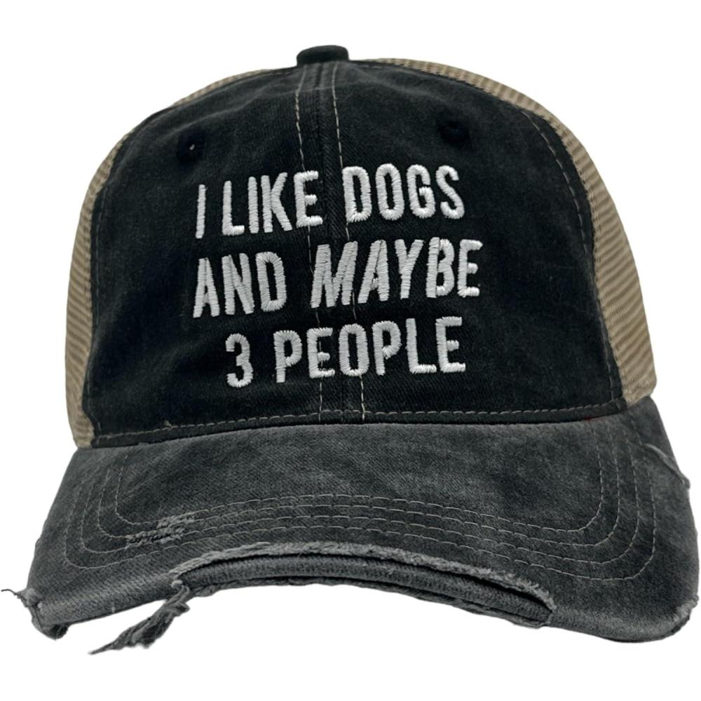 imageFunny Novelty Hats Sarcastic Graphic Caps for Men and Women with Funny SayingsTrucker Black Dogs and 3 People