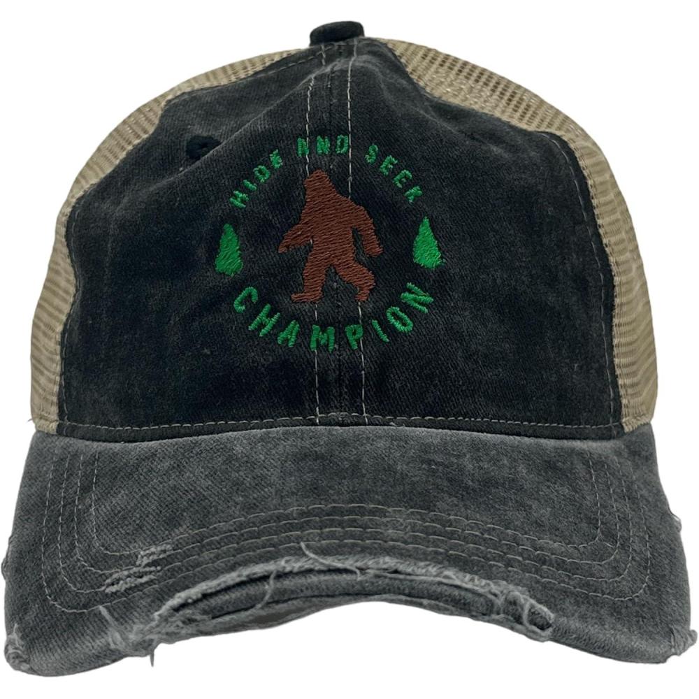 imageFunny Novelty Hats Sarcastic Graphic Caps for Men and Women with Funny SayingsTrucker Black Hide and Seek Champ