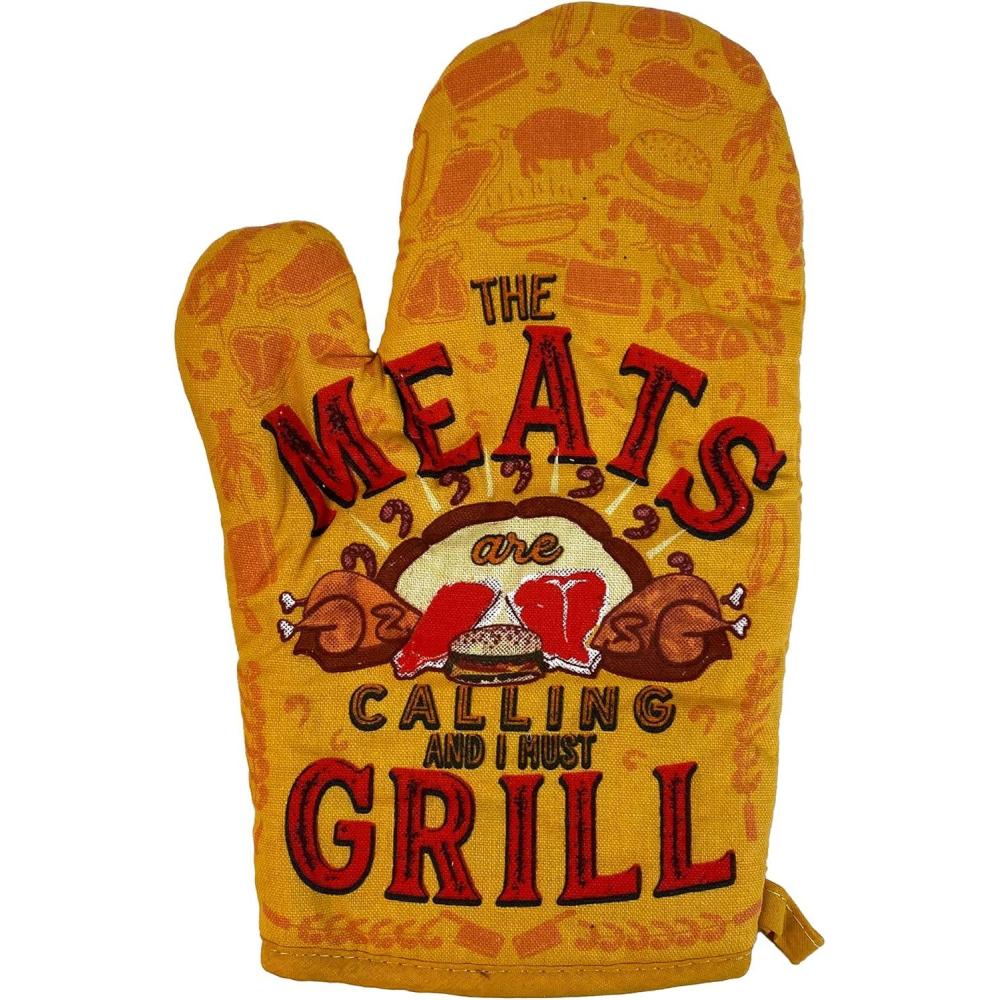 imageFunny Taco Oven Mitt Introverted but Willing to Discuss Tacos Design Durable Cotton Blend with Heat Protection Novelty Mexican Food Kitchen Glove for Cooking and Taco LoversMeats Calling