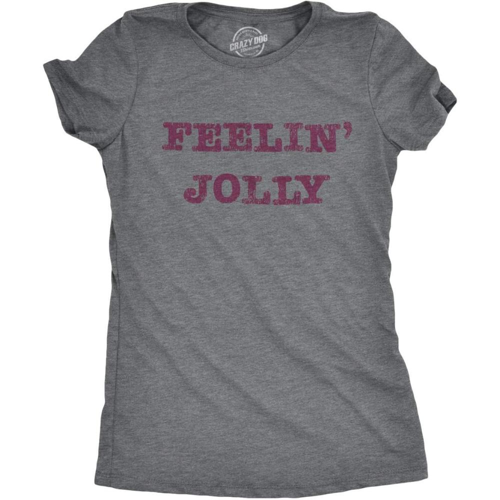 imageFunny Womens Christmas Shirts Wholesome Shirts for Happy Holiday Tees for LadiesDark Heather Grey Feelin Jolly