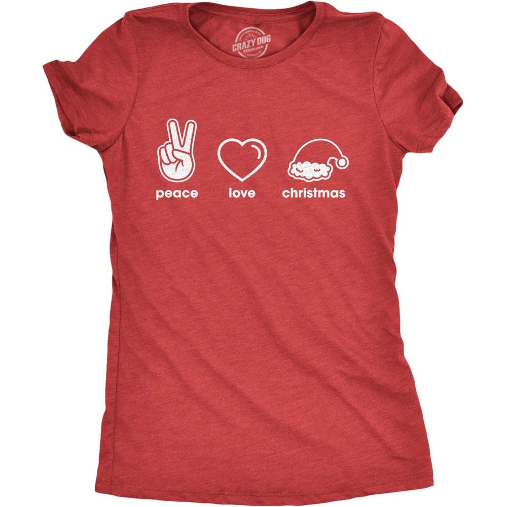 imageFunny Womens Christmas Shirts Wholesome Shirts for Happy Holiday Tees for LadiesHeather Red Peace Love Christmas