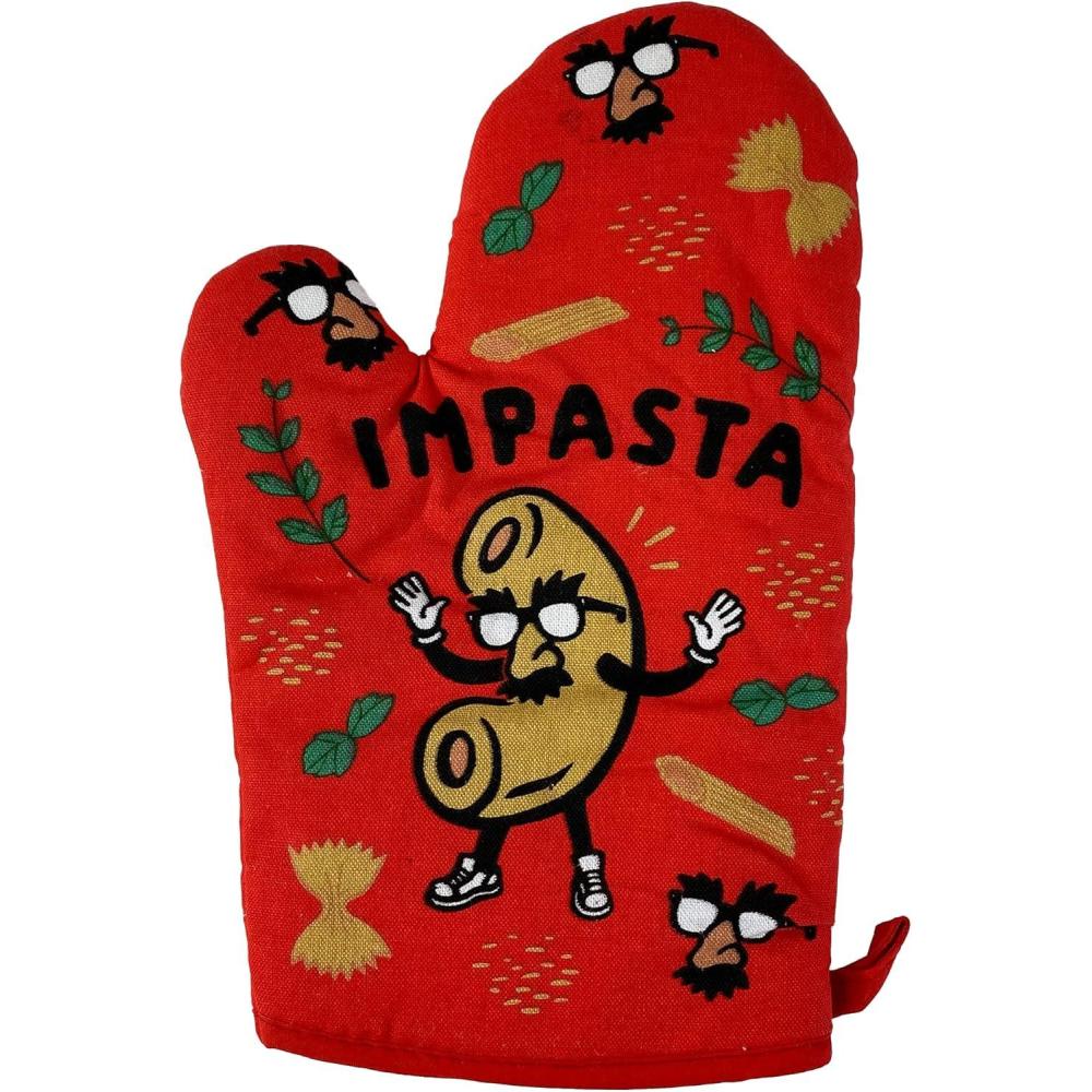 imageImpasta Oven Mitt Funny Noodle Disguise Imposter Hilarious Graphic Novelty Kitchen Glove Funny Graphic Kitchenwear Cool Food Novelty Cookware Red Oven MittOven Mitt