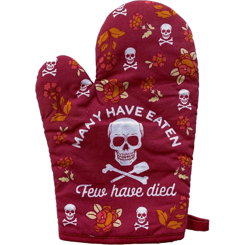 imageMany Have Eaten Few Have Died Oven Mitt Funny Sarcastic Cooking Kitchen Glove Funny Graphic Kitchenwear Halloween Cool Sarcastic Novelty Cookware Red Oven MittOven Mitt