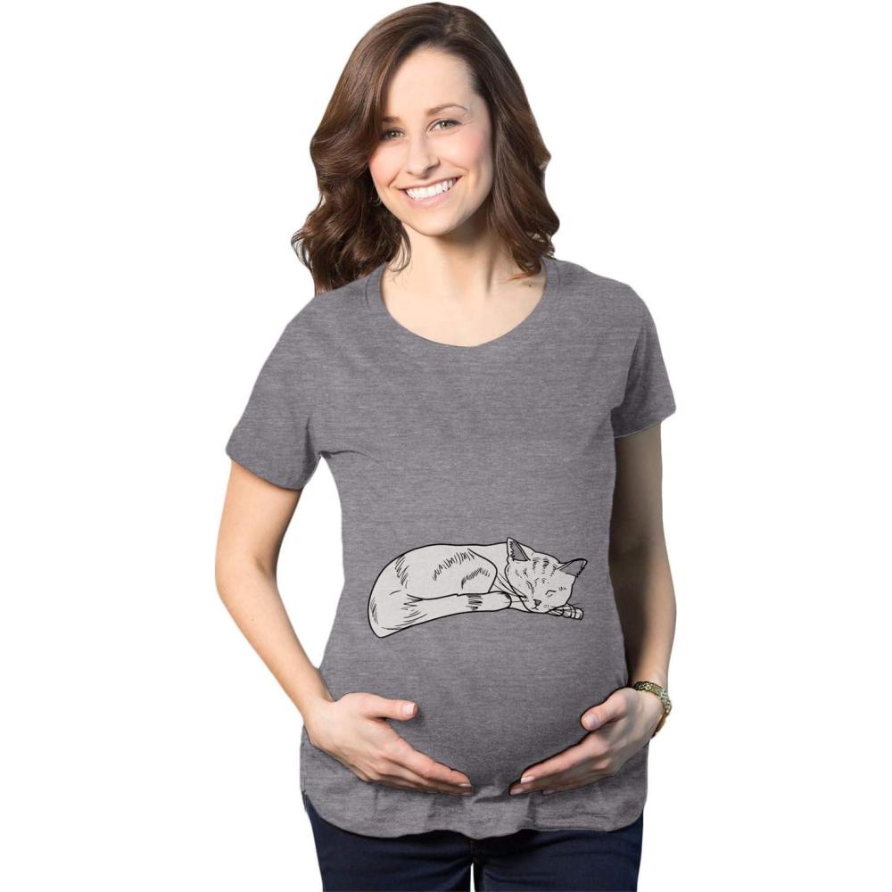 imageMaternity Cat On Baby Bump T Shirt Funny Adorable Kitty Pregnancy TeeDark Heather Grey