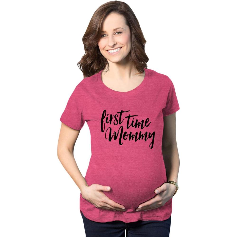 imageMaternity First Time Mommy Pregnancy T Shirt Cute Belly Bump Tee Mother to BeHeather Pink