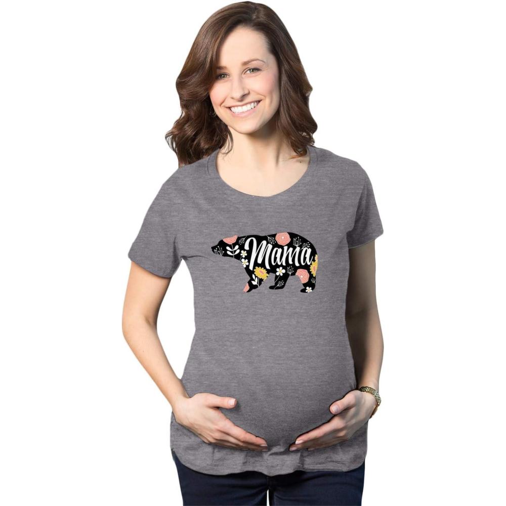 imageMaternity Mama Bear Funny Pregnancy T Shirt Novelty Gift for Mom Mothers DayDark Heather Grey  Floral