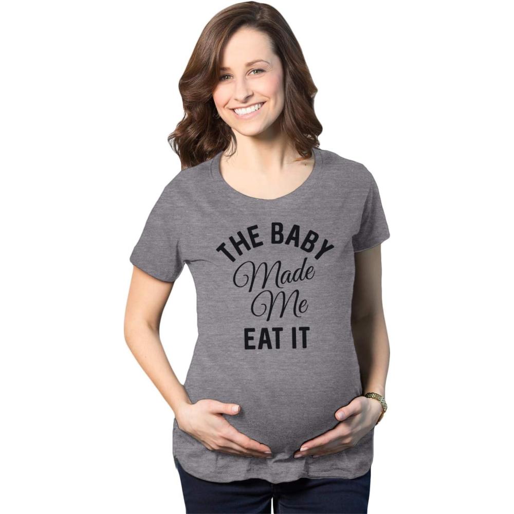 imageMaternity The Baby Made Me Eat It Funny Announcement Graphic Pregnancy T ShirtDark Heather Grey