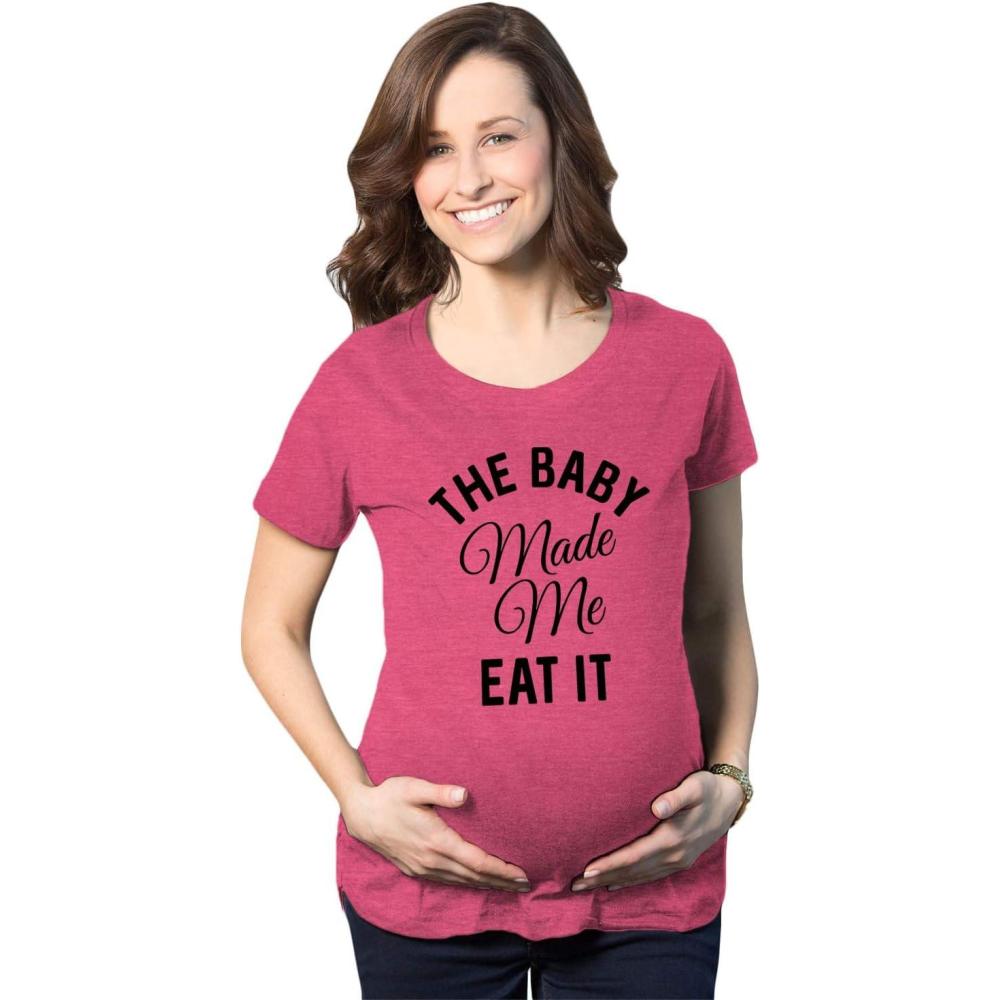 imageMaternity The Baby Made Me Eat It Funny Announcement Graphic Pregnancy T ShirtHeather Pink