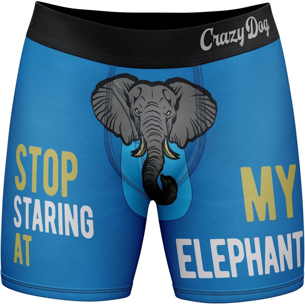 imageMens Animal Boxers Funny Cat Dog Fish and More Novelty Underwear with Animals Funny Animal UnderwearStaring Elephant