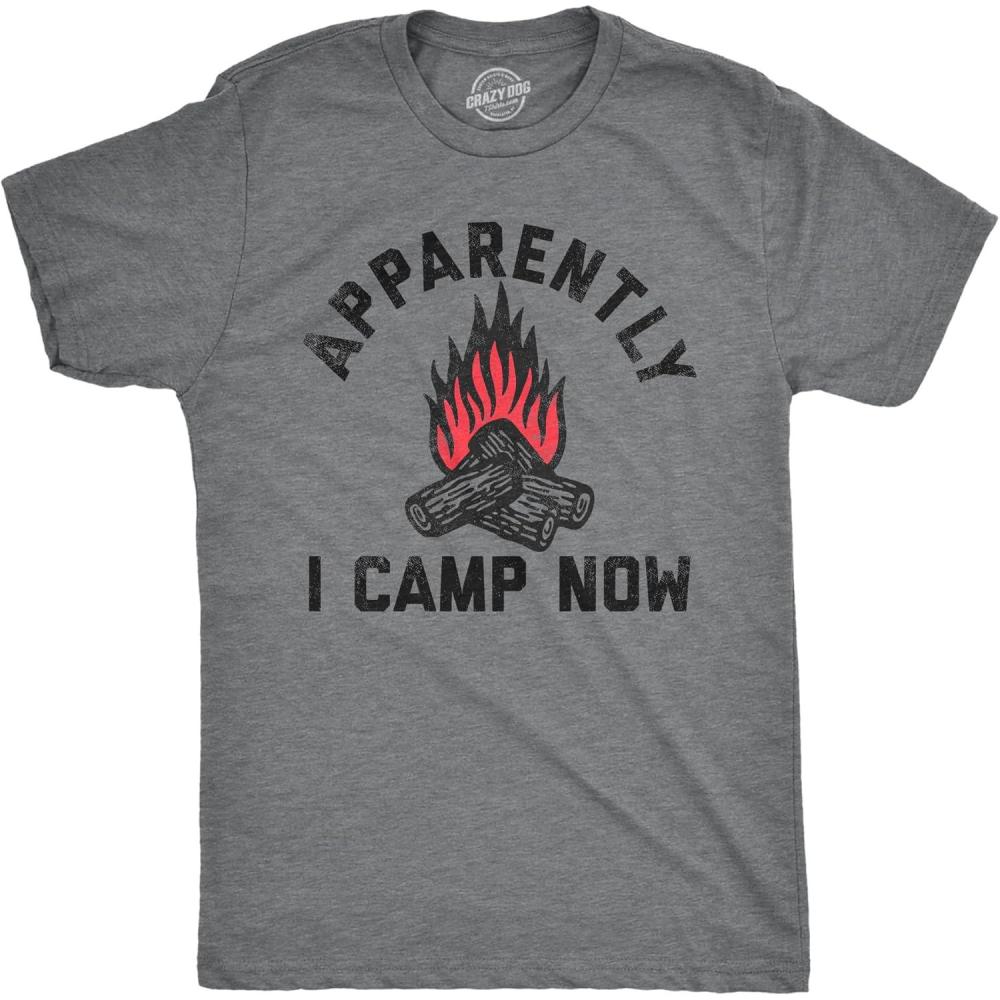 imageMens Camping T Shirts Funny Camp Tees for Guys Cool Shirts for Outdoor CampingDark Heather Grey Camp Now