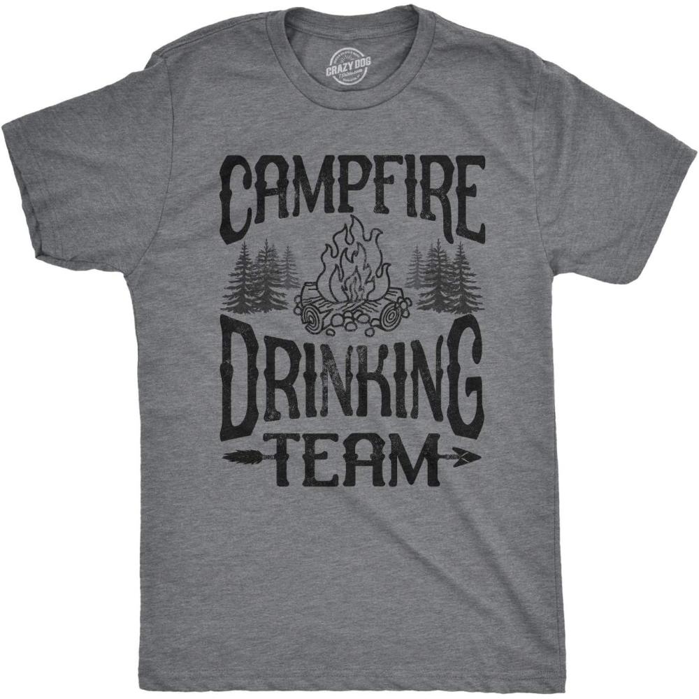 imageMens Camping T Shirts Funny Camp Tees for Guys Cool Shirts for Outdoor CampingDark Heather Grey Campfire Drinking Team