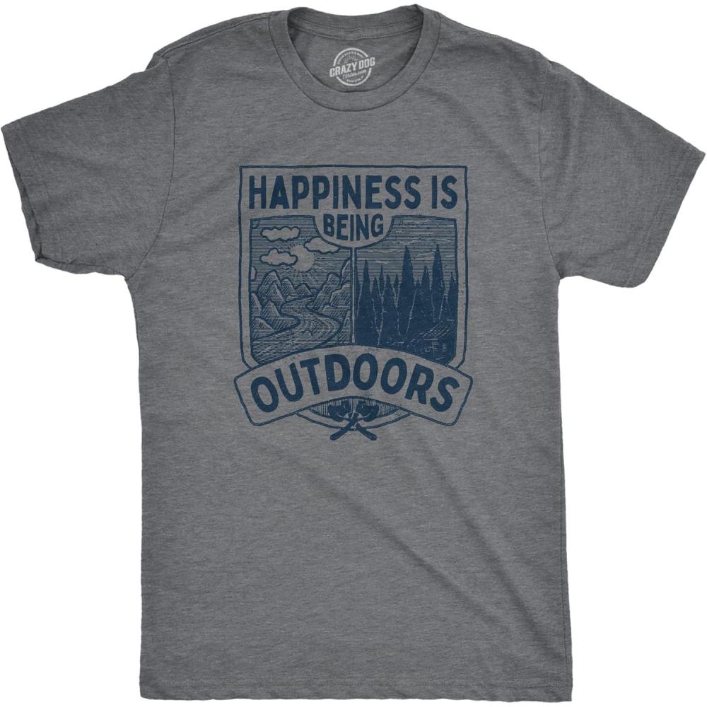 imageMens Camping T Shirts Funny Camp Tees for Guys Cool Shirts for Outdoor CampingDark Heather Grey Happy Outdoors