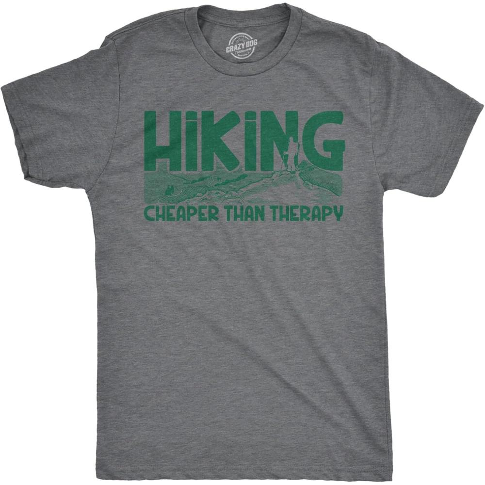 imageMens Camping T Shirts Funny Camp Tees for Guys Cool Shirts for Outdoor CampingDark Heather Grey Hike Therapy