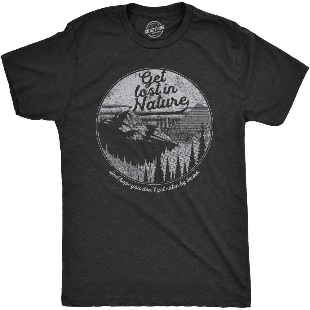 imageMens Camping T Shirts Funny Camp Tees for Guys Cool Shirts for Outdoor CampingHeather Black Get Lost