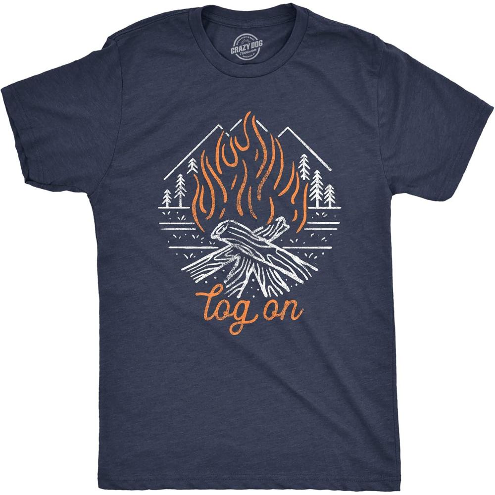 imageMens Camping T Shirts Funny Camp Tees for Guys Cool Shirts for Outdoor CampingHeather Navy Log on