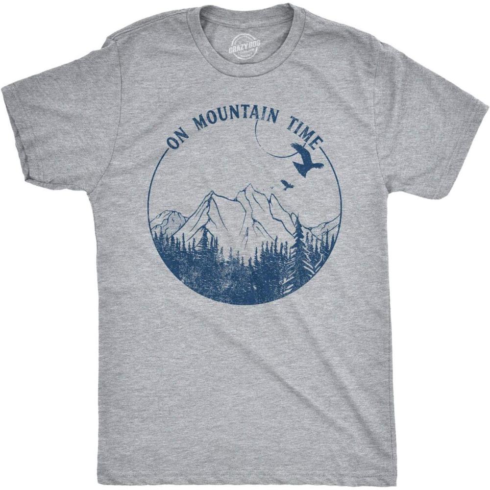 imageMens Camping T Shirts Funny Camp Tees for Guys Cool Shirts for Outdoor CampingLight Heather Grey Mountain Time