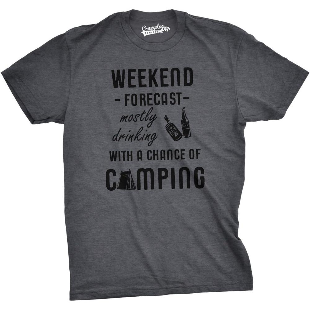 imageMens Camping T Shirts Funny Camp Tees for Guys Cool Shirts for Outdoor CampingLight Heather Grey Weekend Forecast