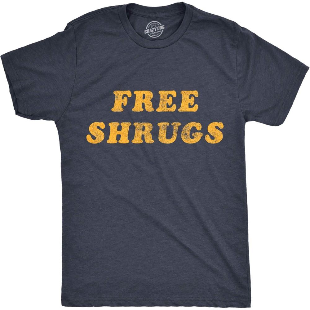 imageMens Free Shrugs T Shirt Funny Introvert Hugs Sarcastic Novelty Graphic TeeHeather Navy