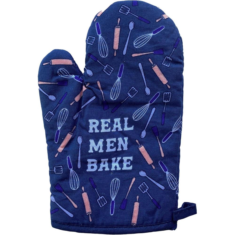 imageReal Men Bake Oven Mitt Funny Fathers Day Cooking Chef Kitchen Glove Funny Graphic Kitchenwear Dad Joke Cool Food Novelty Cookware Blue Oven MittOven Mitt