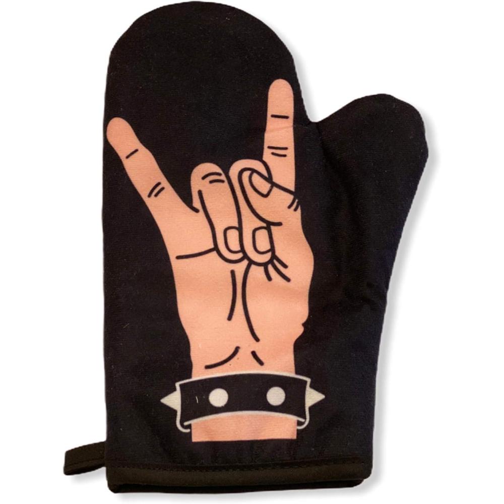 imageRock Hand Oven Mitt Metal Rock and Roll Music Graphic Novelty Kitchen Accessories Funny Graphic Kitchenwear Cool Food Novelty Cookware Black Oven MittOven Mitt